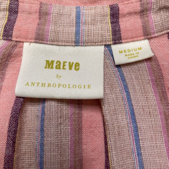 Maeve Anthropologie Shirt Lida Pink Striped & Crochet Top Linen Cotton Medium - Picture 4 of 9